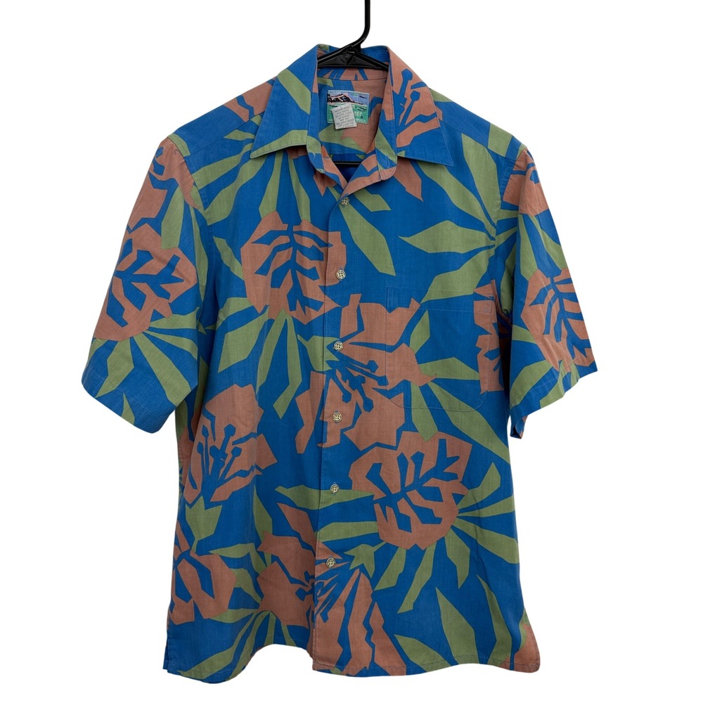 Reyn Spooner Shirt Mens Small Blue Hawaiian Tropical Floral Button Down Pocket
